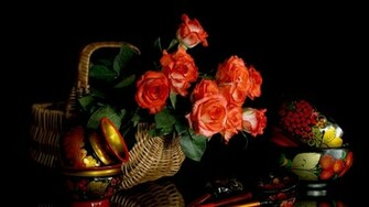 Black Nature Background Flowers Roses HD