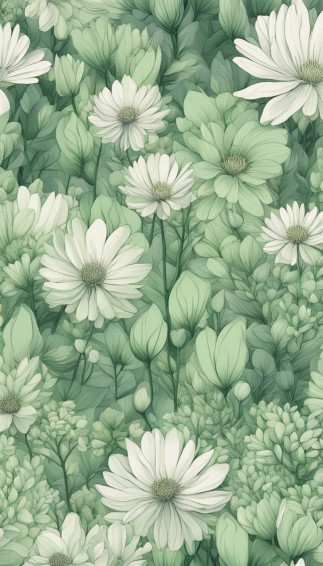 Green Flowers Illustration Aesthetic Background In Wallpaper