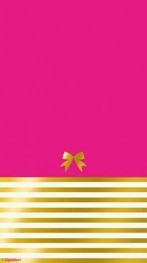 Hot Pink Gold Stripe Bow iPhone Wallpaper Background Technology