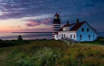 Wallpaper The Sky Grass House Lighthouse Morning Usa United