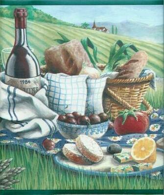 Italian Picnic Under The Tuscan Sun Wallpaper Border