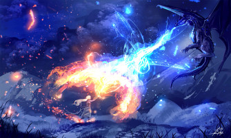 A Fire And Ice Wolf Stands In The Forest Looking Strong Wallpaper