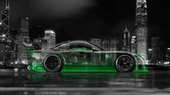 Veilside Jdm Side Crystal City Car Art Green Neon 4k Wallpaper