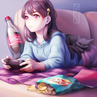 Focused Brunette Girl Gaming Anime Wallpaper