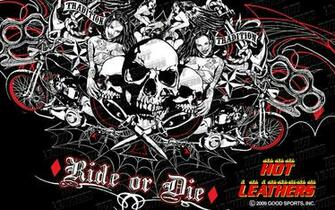 Scenic Cool Biker Skull Collage Wallpaper Background
