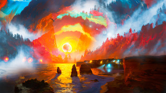 Sunset Sea Scenery Digital Art 4k Wallpaper