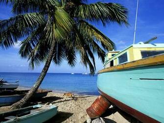 Fishingboat On The Beach And Palm Trees Summer Desktop Wallpaper