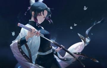 Wallpaper Girl Sword Anime Purple Eyes Katana Samurai