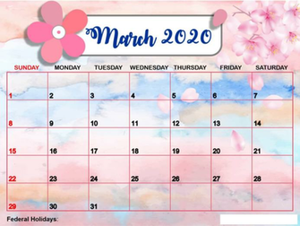 Cute March Calendar Desktop Wall Paper Month Printable