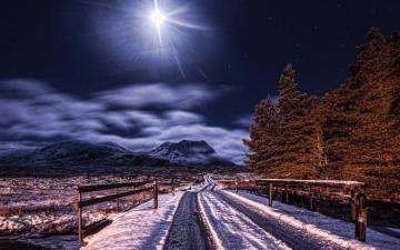 Mountain Road Night Stars Moon Wallpaper Background