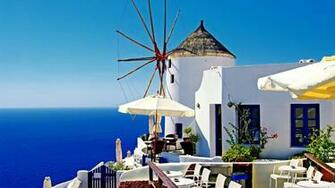 Santorini Windmill Cafe 4k HD Desktop Wallpaper For Ultra