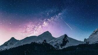 Snowy Mountains Sky With Stars And Comet Wallpaper 4k Ultra HD Id