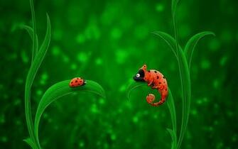 Characters Chameleon Ladybird Funny Cartoon Wallpaper