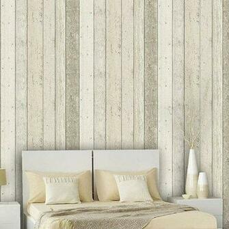 Reclaimed Wood Panel Effect Faux Wallpaper Beige Sample At Shop