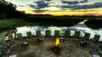 Trees Africa Safari Camp Fire Rest Relaxation Wallpaper