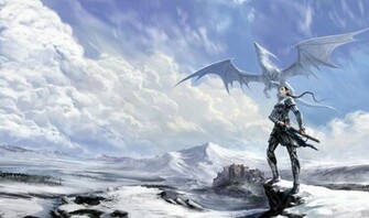 Elves Warriors Dragons Sky Fantasy Girls Elf Dragon Warrior Wallpaper