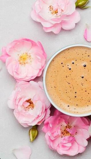 A Cup Of Coffee In The Spring Days Pink Wallpaper iPhone