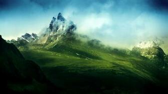 Wallpaper Green Misty Mountains