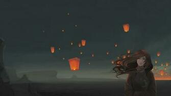 Chinese Lanterns Behind Girls Wallpaper And Image
