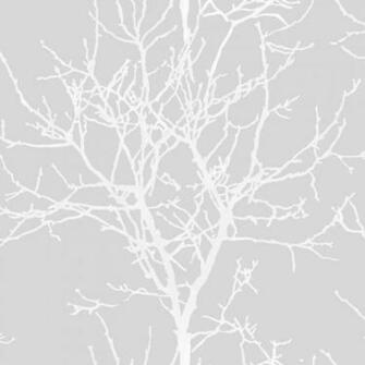 Grandeco Aurora Light Grey Tree Trail On Metallic Silver Wallpaper 10m