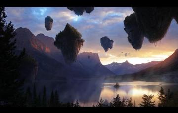 Wallpaper Landscape Sunset Mountains Nature Lake Fiction The