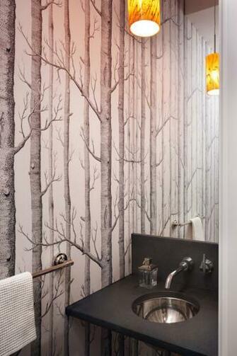 Sleek White Vanity And Bold Wallpaper Will Have High Contrast
