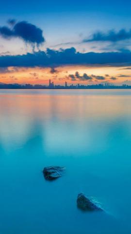 City River Lake Blue Sunset Nature iPhone Wallpaper