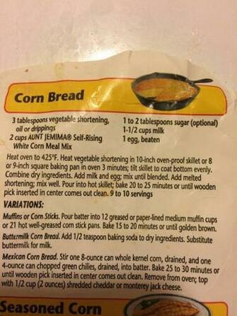 Aunt Jemima Cornbread Dressing Recipe On Bag With Image