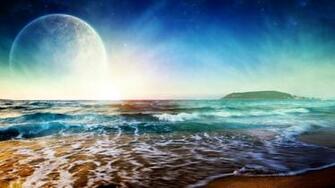 The Moon Rising Over Beach Wallpaper