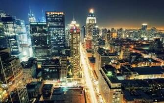 New York City Night Light Street Building Wallpaper HD Background