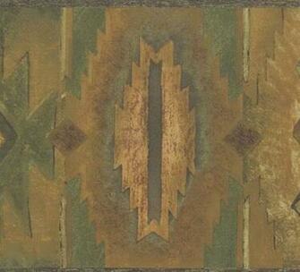 Wallpaper Border Southwestern Design Green Brown Gold Bronze Metallic