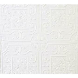 Medium Ceiling Tile Raised White Textured Paintable Wallpaper
