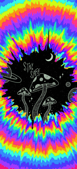 Aesthetic Trippy Black And White Mushrooms Rainbow