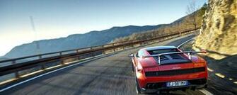 Wallpaper Red Traffic Sports Car Lamborghini Dual Monitor