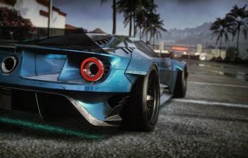 Wallpaper Asphalt Blue Palm Trees Rain Neon Back Ford