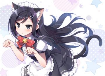 Animal Ears Apron Bell Black Eyes Hair Blush Bow Catgirl