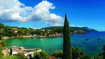 Greece Scenery Coast Sea Clouds Corfu Nature Wallpaper