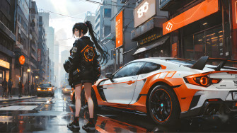 Anime Girl Sports Car 4k Wallpaper iPhone HD Phone 8531m