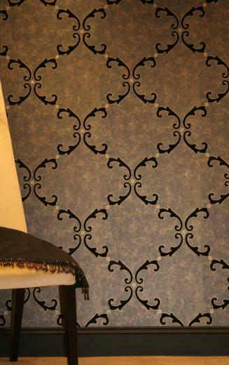 Trellis Scroll Flocked Wallpaper Crystallised By Kandola