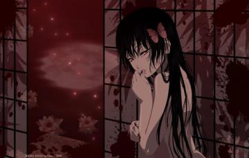 Wallpaper Night Loneliness Blood Spot Red Eyes Black Hair