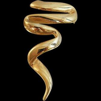 Brooch Large Golden Ribbon Pin Gold Tone Swoosh Zig Zag