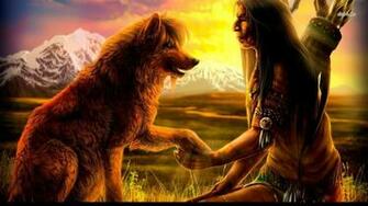 Native American With A Wolf Wallpaper Fantasy