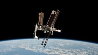 Shuttle And Iss Wallpaper Stock Photos