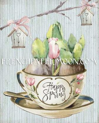 Digital Happy Spring Printable Bulbs Teacup Wood