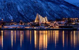 Wallpaper Tromso Norway Winter City Sea Mountain Night