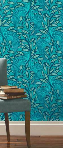 Tailfeather Peacock Blue Designer Wallpaper
