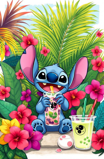 Stitch Drinking Boba Wallpaper
