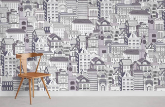 Line Drawing House Wallpaper Mural City Building Uk