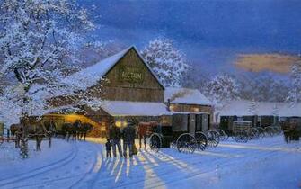 Horses Dave Barnhouse Painting Winter Wallpaper