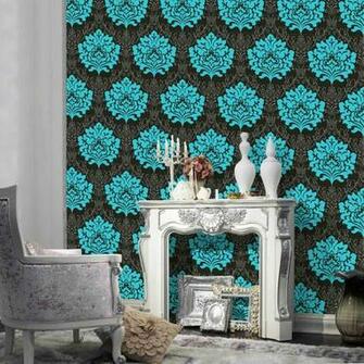 Shop By Style Damask Marrakesh Teal Black Wallpaper